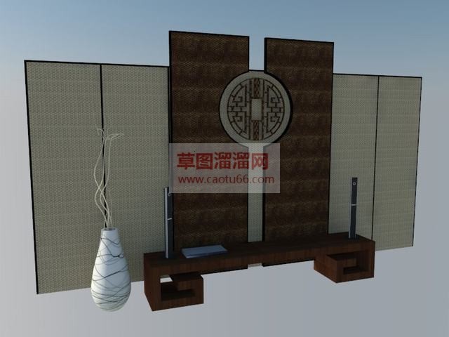 中式电视背景墙电视柜SU模型