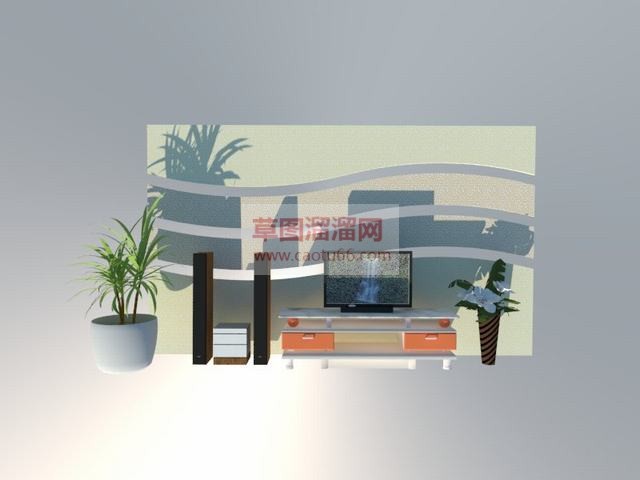 电视柜音响花盆SU模型