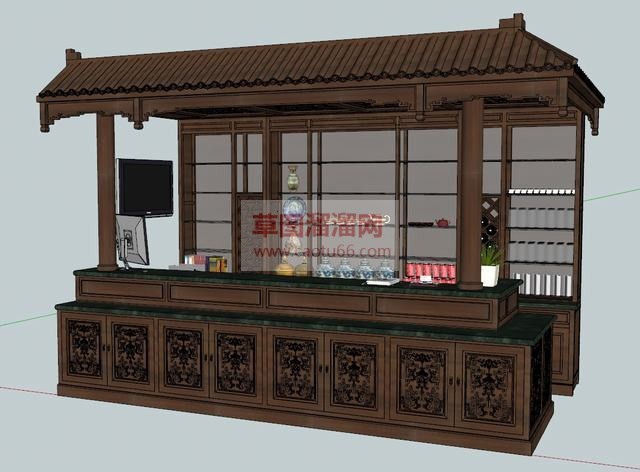 中式吧台酒店SU模型