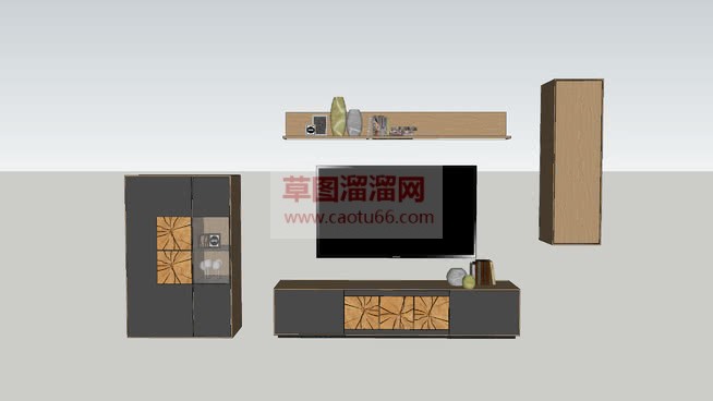 现代电视柜花SU模型