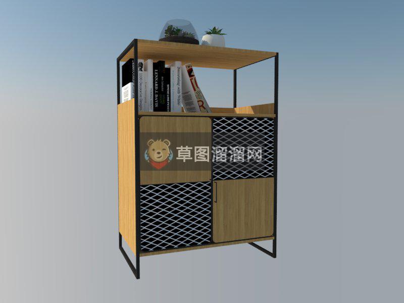 书柜边桌柜花瓶SU模型