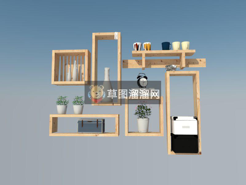 木质格子吊柜SU模型