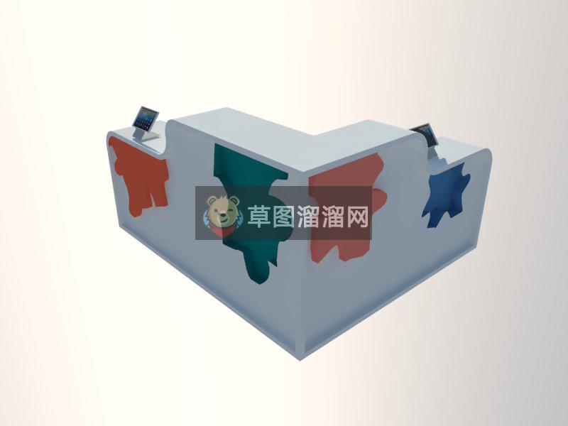 前台柜接待台L型前台SU模型