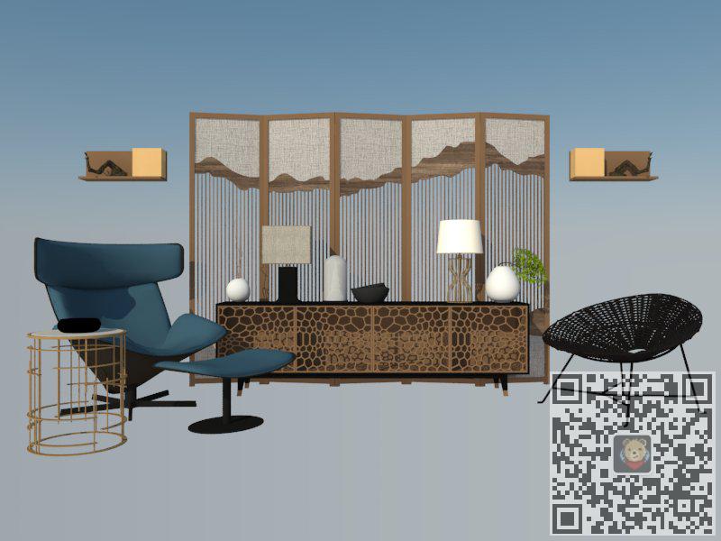 新中式家具屏风SU模型