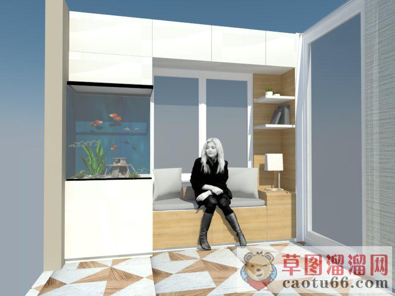 现代金鱼缸观赏SU模型