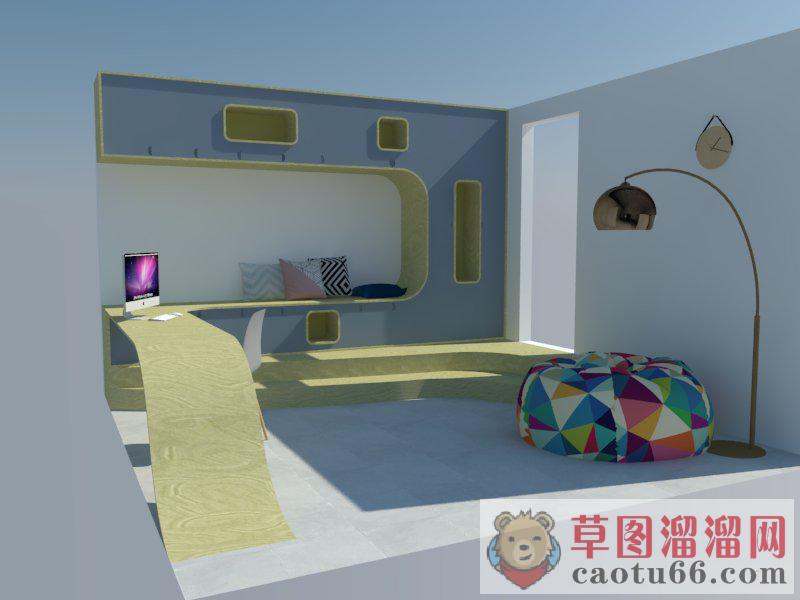 书房书柜连体SU模型