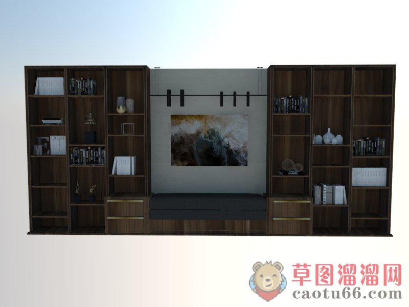 木制电视柜电视墙SU模型