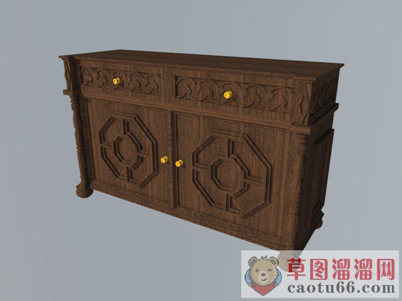 中式雕刻边桌柜SU模型