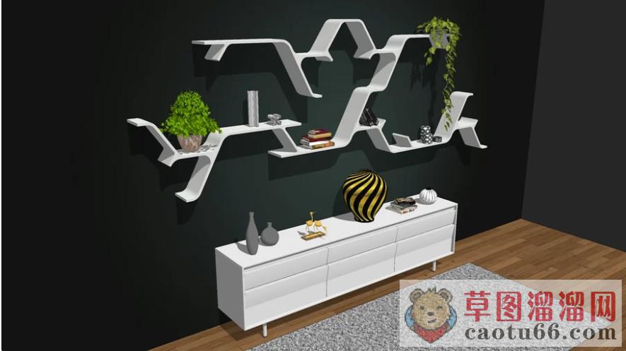 北欧电视柜电视墙SU模型