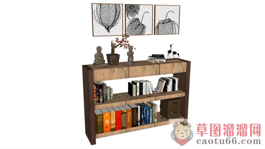 边桌书柜书架SU模型