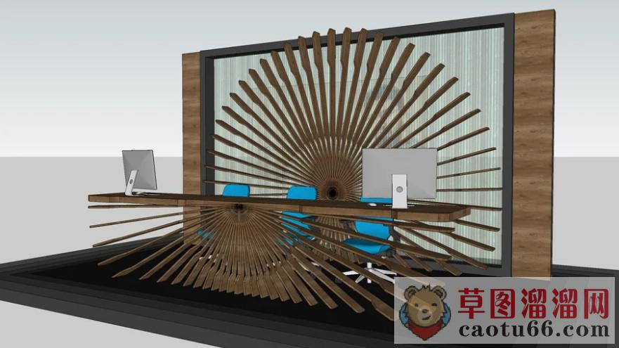 孔雀造型前台柜接待处SU模型