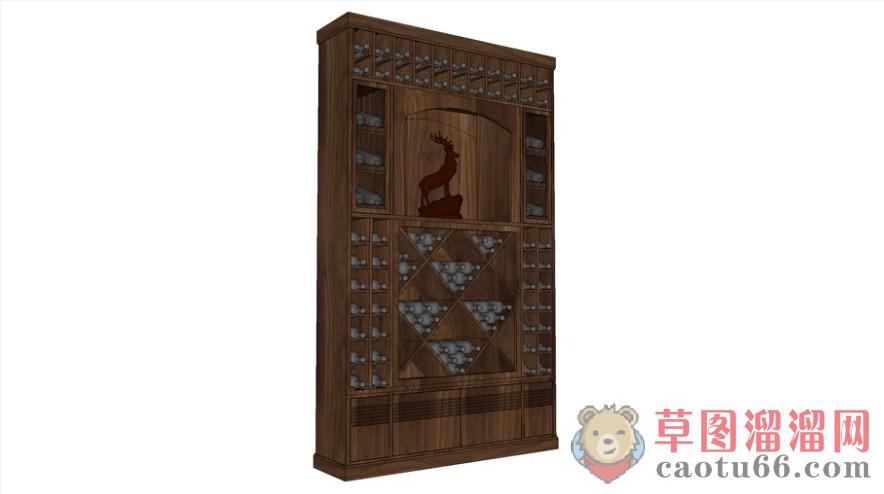木制酒柜小鹿SU模型