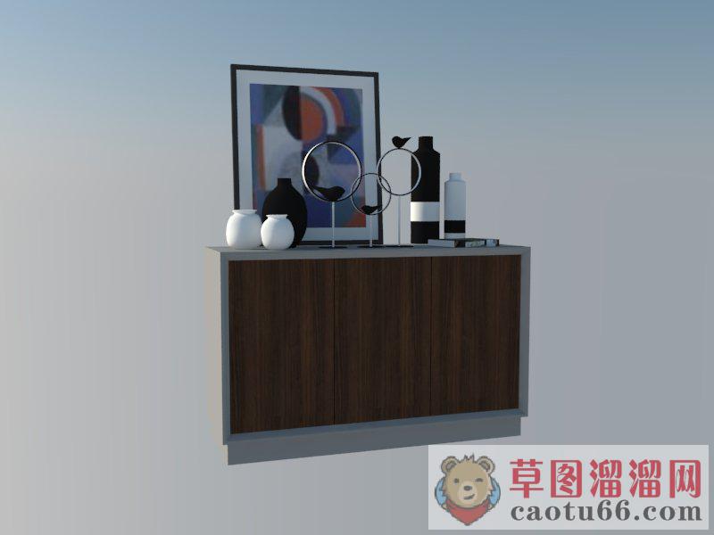边桌柜装饰柜小鸟工艺品SU模型
