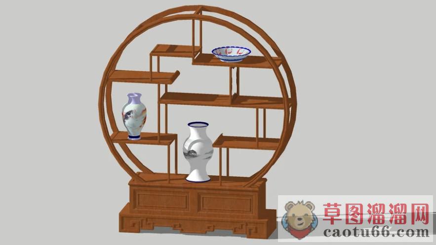 中式博古架展示柜架SU模型