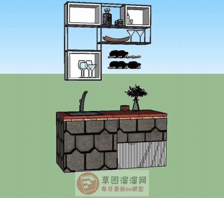 石质酒柜洗手池SU模型