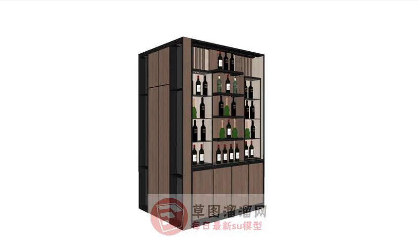 木制酒柜酒瓶SU模型
