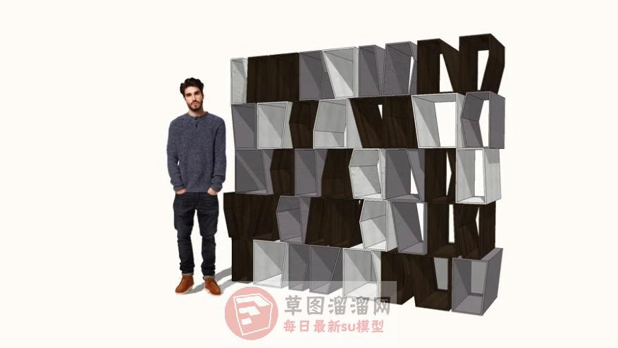 现代格子柜装饰柜SU模型