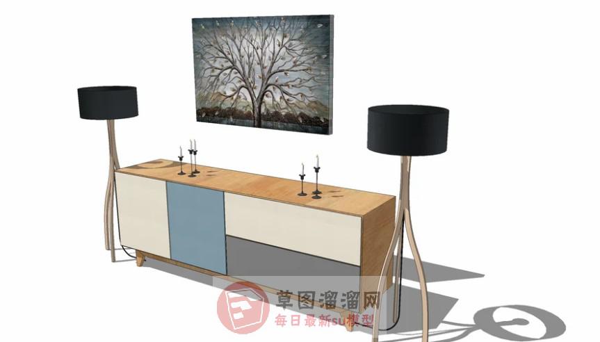 边桌柜落地灯蜡烛台SU模型