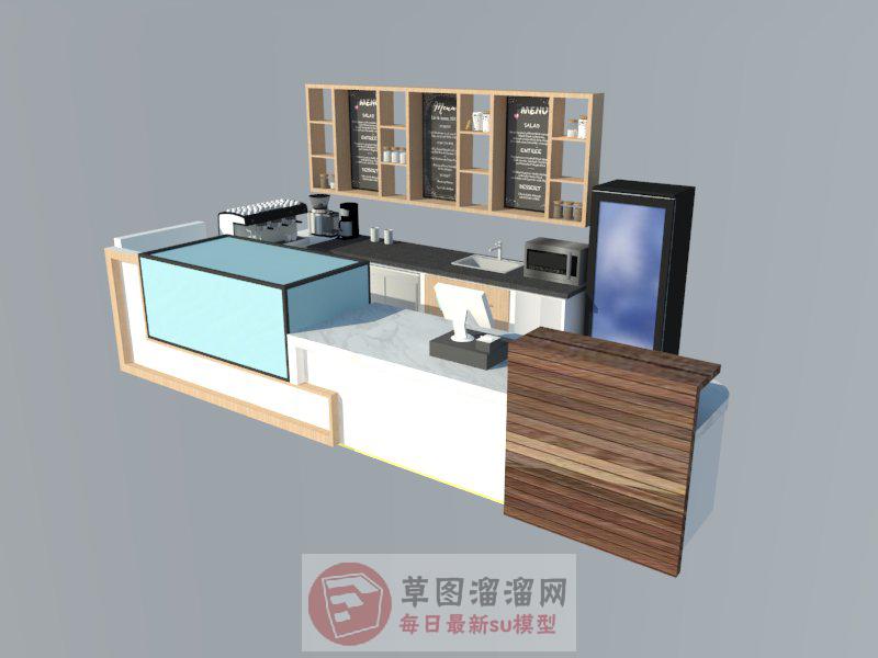咖啡店奶茶店柜台SU模型