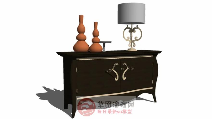边桌柜桌灯瓶子SU模型