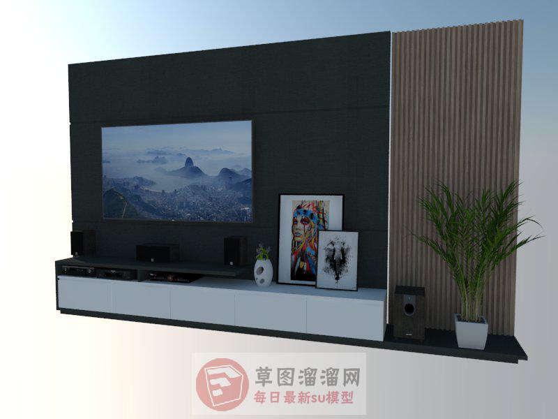 电视柜电视背景墙SU模型