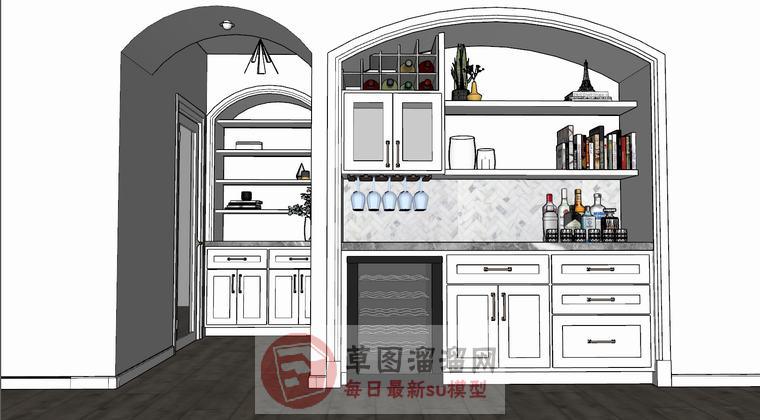 嵌入式酒柜酒瓶SU模型