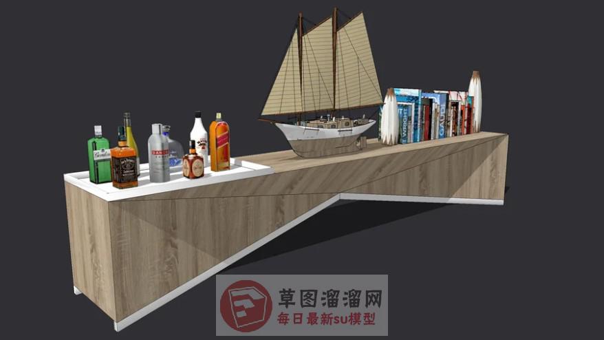边桌柜酒瓶帆船SU模型