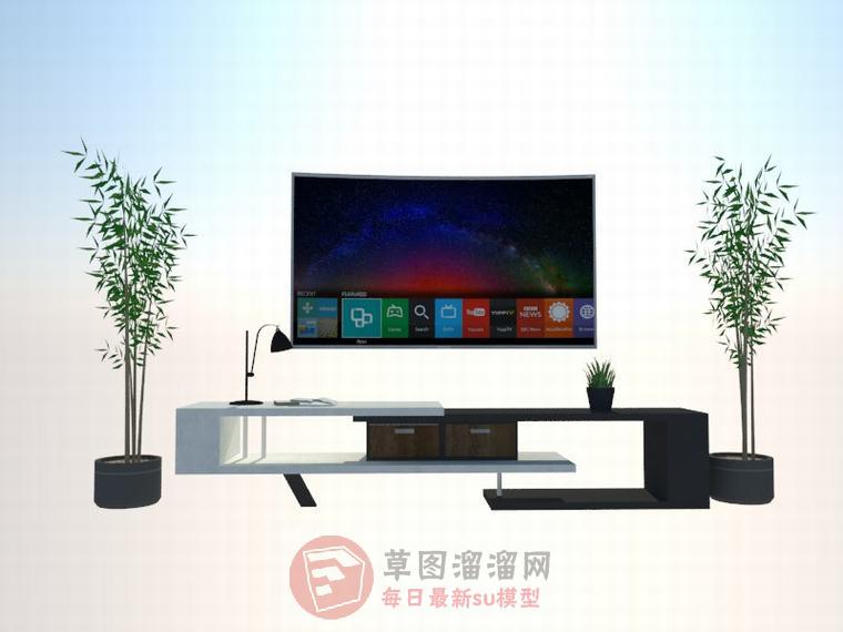 电视柜电视机室内竹子SU模型