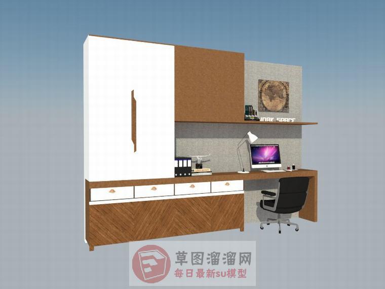 组合柜电脑桌书架SU模型