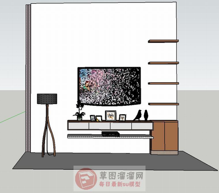 电视柜落地灯小鸟SU模型
