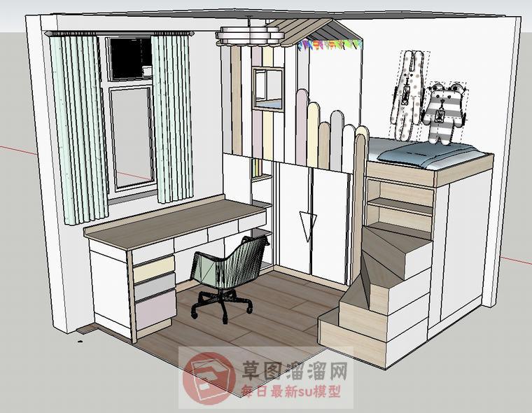 儿童房间书桌SU模型