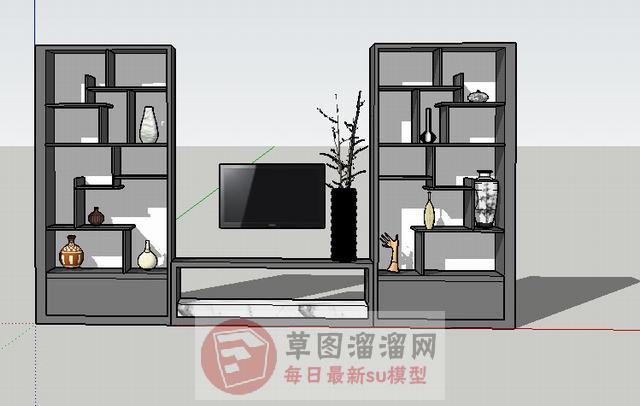 U形电视柜花盆SU模型