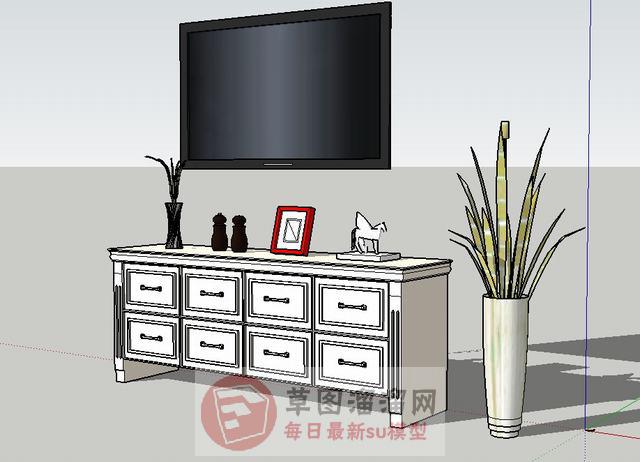 电视柜边桌柜电视机SU模型
