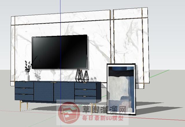 电视墙电视柜电视机SU模型
