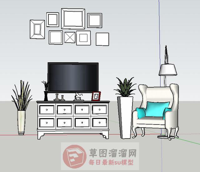 边桌柜扶手沙发落地灯SU模型