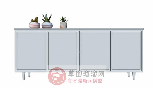 装饰柜边桌柜小花盆SU模型