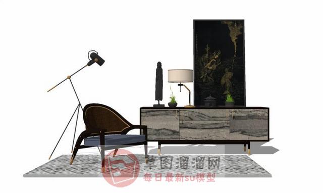 边桌柜扶手椅落地灯SU模型