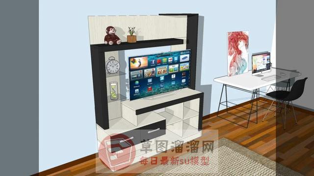 电视柜办公桌电视机SU模型