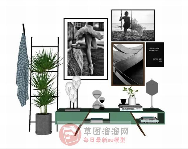 装饰柜人头像工艺品SU模型