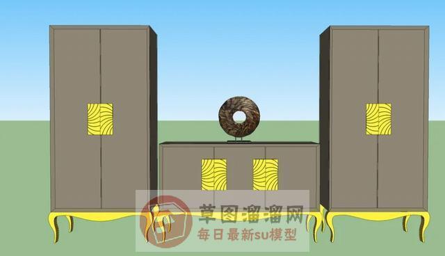 新中式柜子边桌柜SU模型