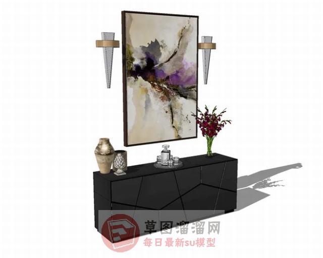 边桌柜装饰柜装饰画SU模型