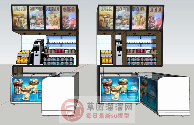 冷饮店柜架冰箱SU模型