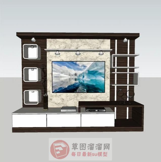电视柜花盆电视墙SU模型