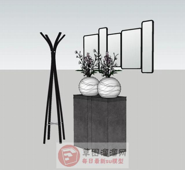 装饰柜衣帽架花盆SU模型