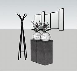 装饰柜衣帽架花盆SU模型