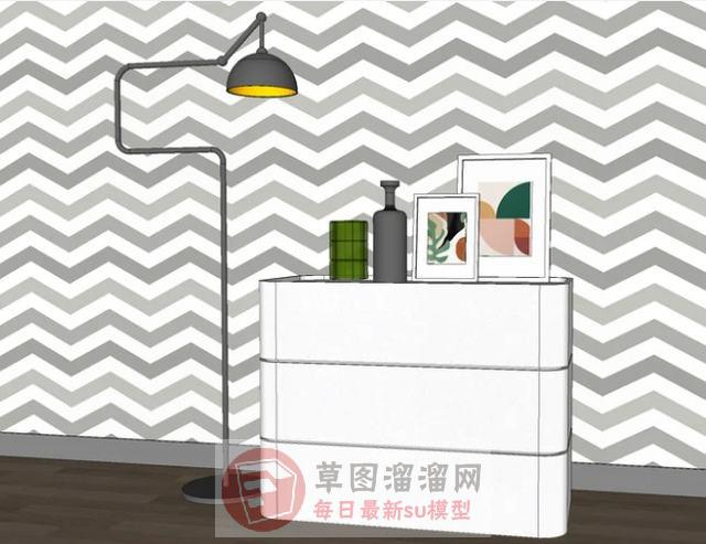 装饰柜边桌柜落地灯SU模型