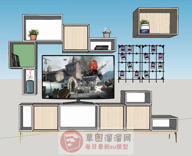 格子电视柜电视机SU模型
