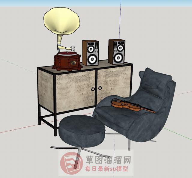 边桌柜留声机沙发凳SU模型