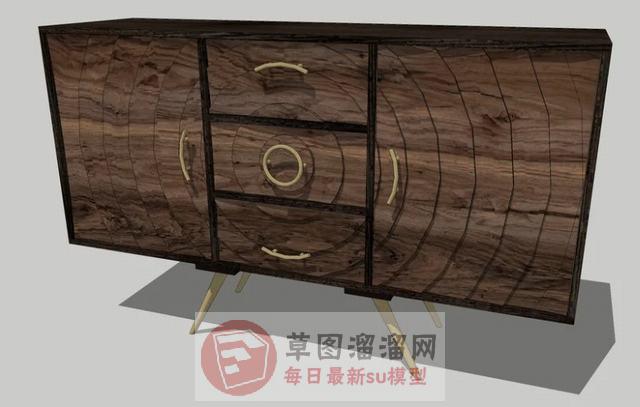 复古年轮边桌柜SU模型