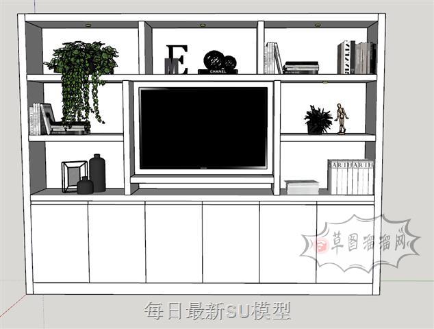 电视柜花盆书本SU模型